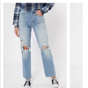 Cello ultra high rise torn knee dad jeans